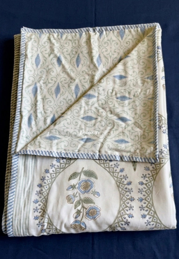 Blue Periwinkle Jaal Handblock Bedsheet + Dohar Combo Set