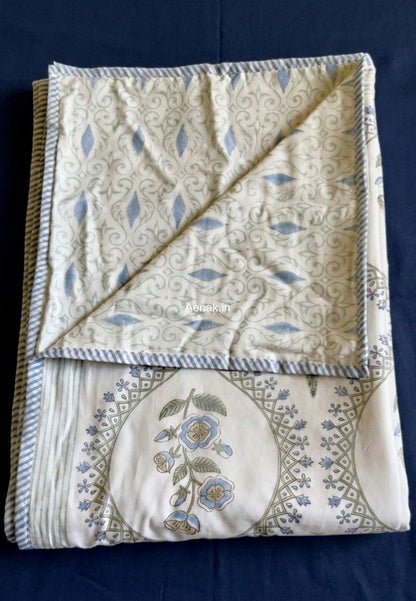 Blue Periwinkle Jaal Handblock Bedsheet + Dohar Combo Set