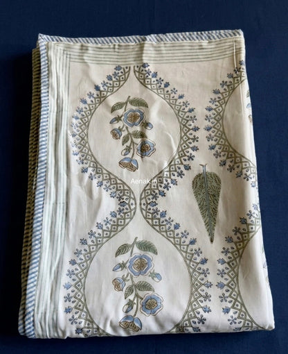 Blue Periwinkle Jaal Handblock Bedsheet + Dohar Combo Set
