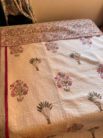 Purple Sparrow Pani Jaal Handblock Printed Reversible Quilted Cotton Bedcover