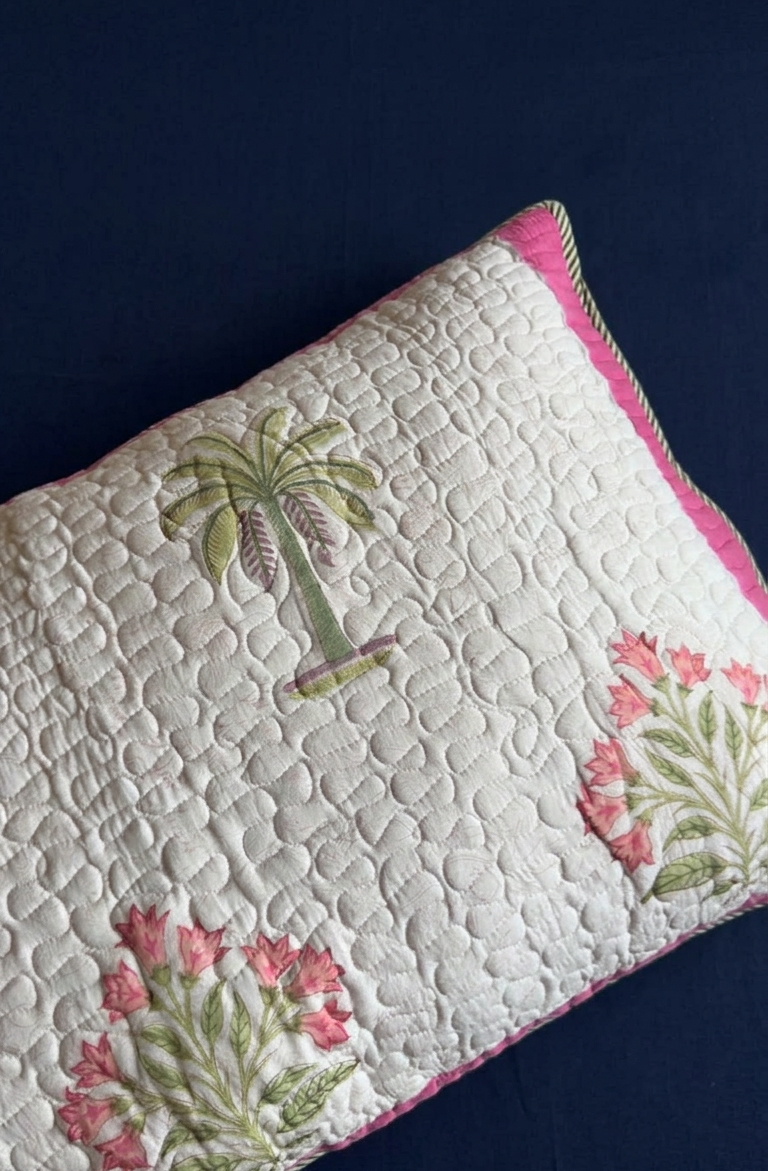 Pink Royal Pani Jaal Handblock Reversible Quilted Cotton Bedcover Set