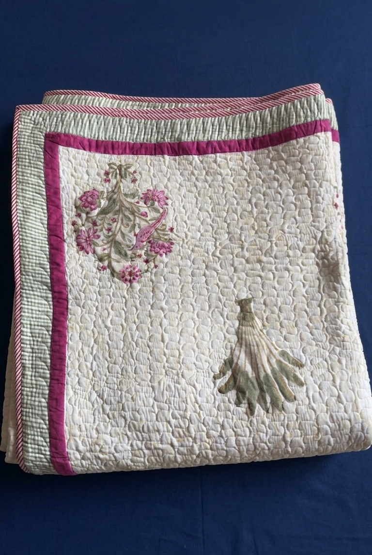 Purple Sparrow Pani Jaal Handblock Printed Reversible Quilted Cotton Bedcover Set