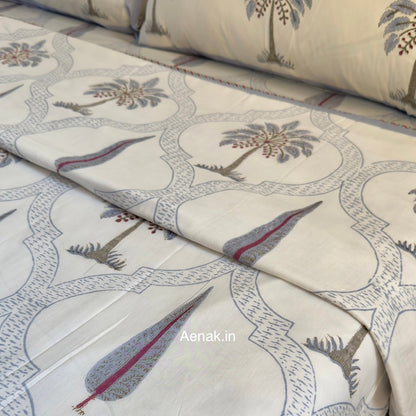 Blue Palm Jaal Handblock Bedsheet + Dohar Combo Set