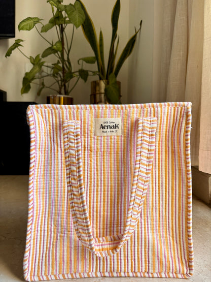 Pink & Orange Striped Handblock Lunch Bag