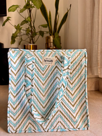 Blue Zigzag Handblock Lunch Bag