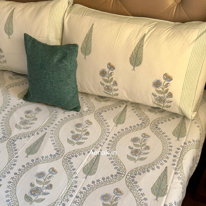 Blue Periwinkle Jaal Handblock Bedsheet + Dohar Combo Set