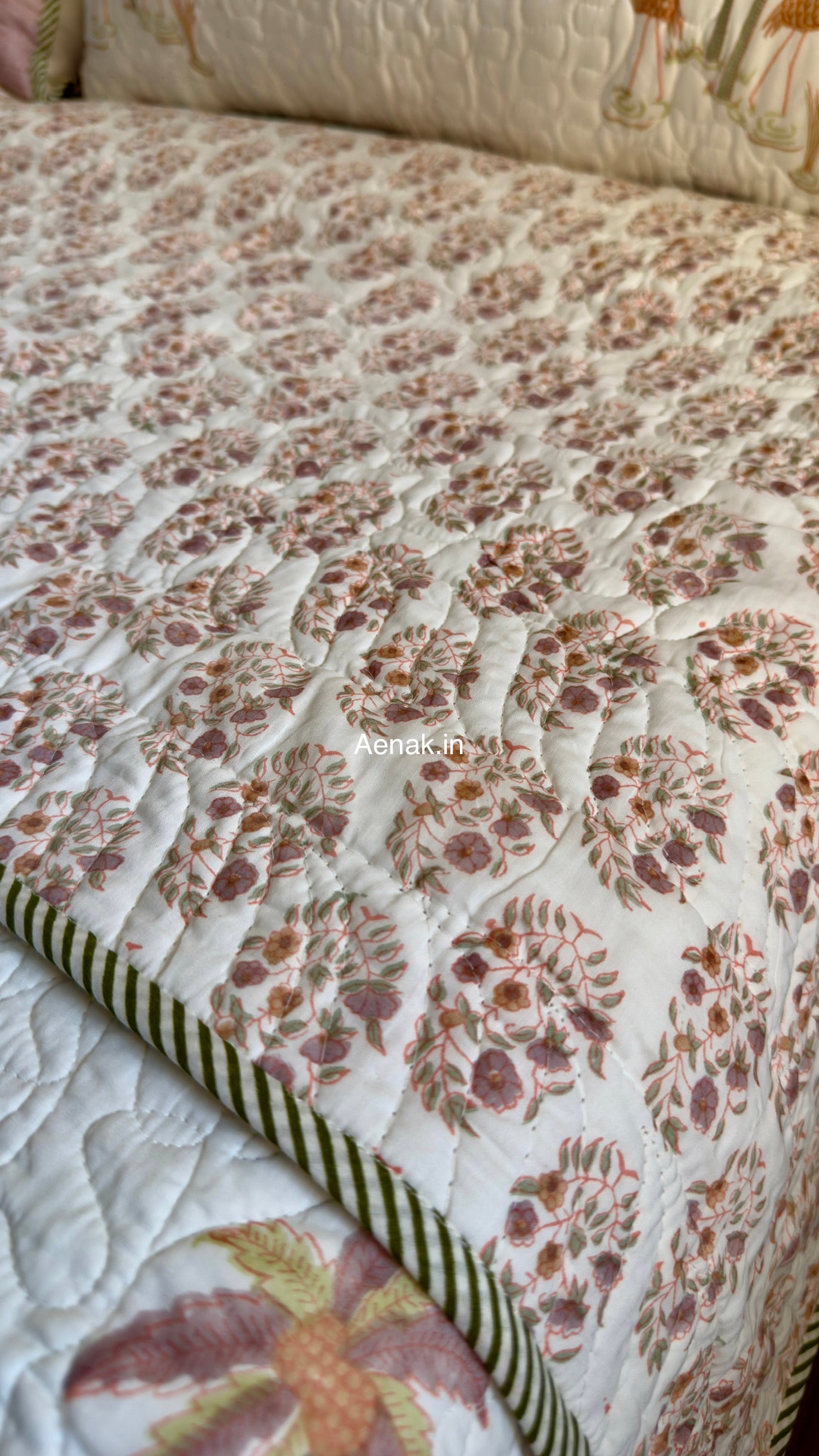 Dusty Palm Handblock Reversible Quilted Bedcover Set