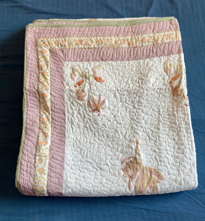 Dusty Palm Handblock Reversible Quilted Bedcover Set