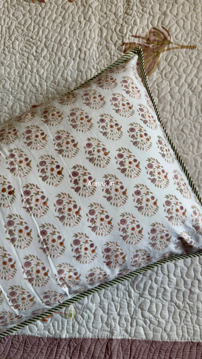 Dusty Palm Handblock Reversible Quilted Bedcover Set