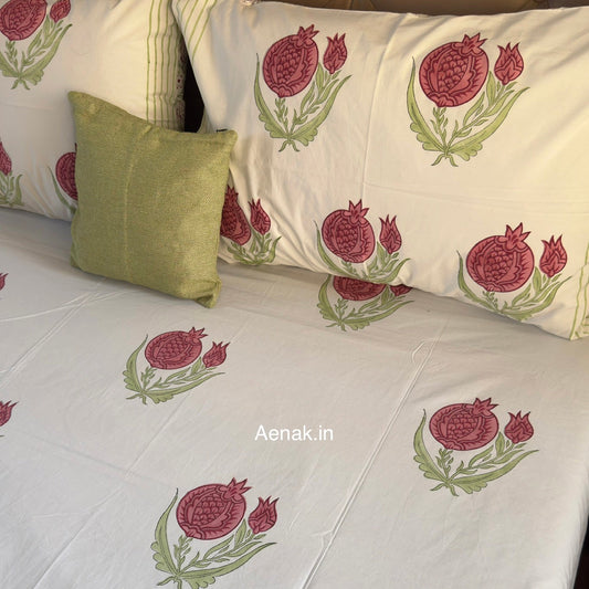 Red Anaar Baag Handblock Premium Cotton Bedsheet Set