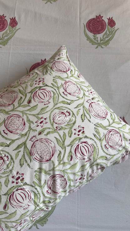 Red Anaar Baag Handblock Premium Cotton Bedsheet Set