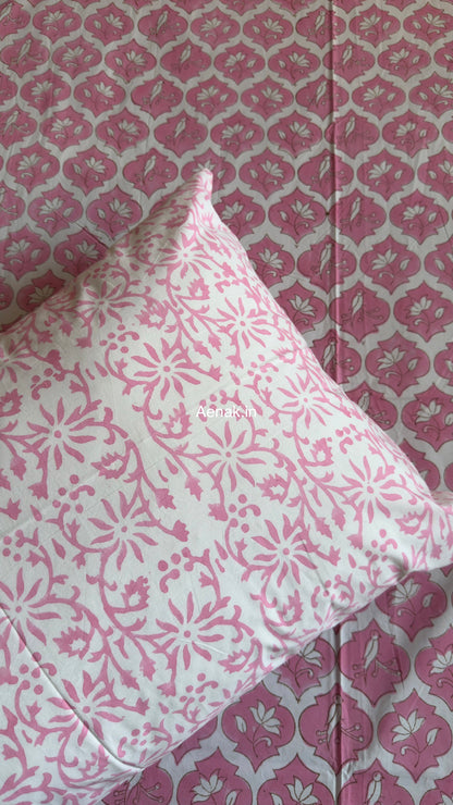 Pink Parrot Handblock Premium Cotton Bedsheet Set