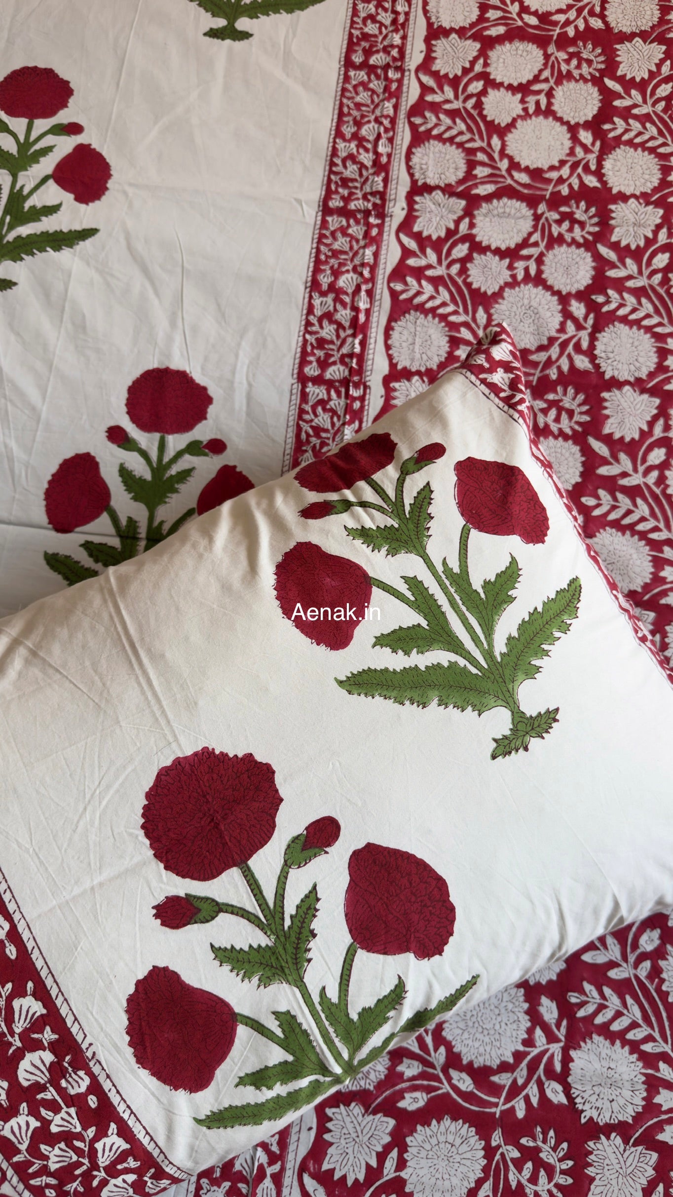 Red Dahlia Gadd Handblock Premium Cotton Bedsheet Set
