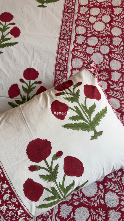 Red Dahlia Gadd Handblock Premium Cotton Bedsheet Set