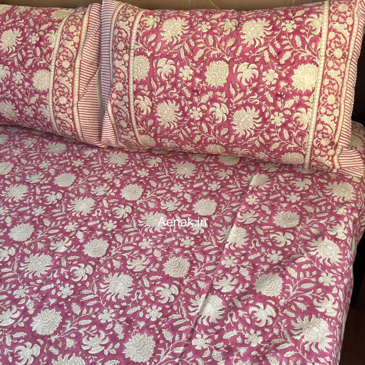 Magenta Floral Gadd Handblock Printed Premium Cotton Bedsheet