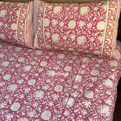 Magenta Floral Gadd Handblock Printed Premium Cotton Bedsheet
