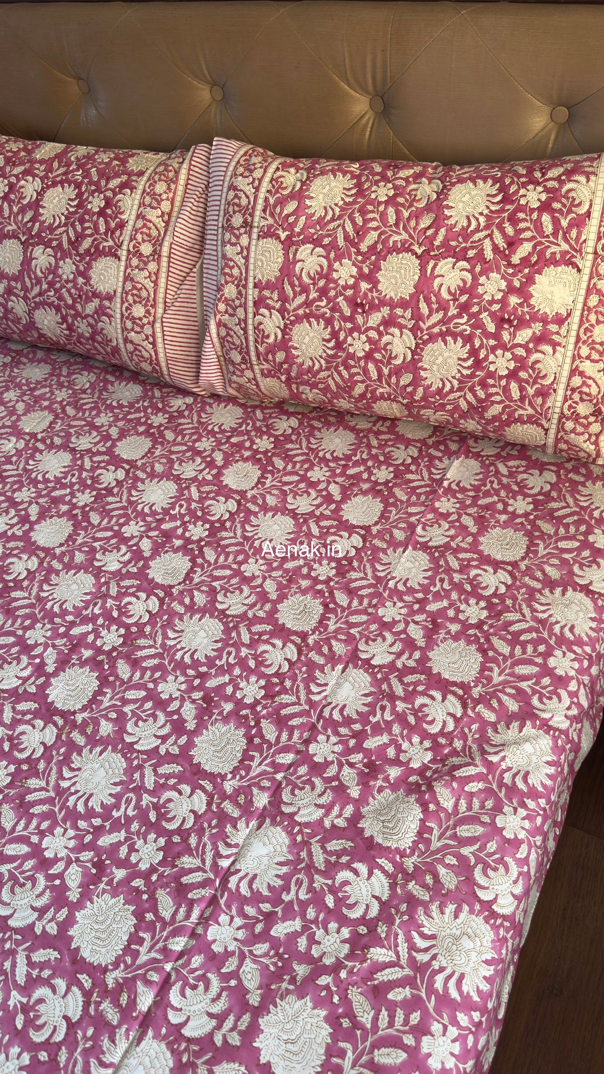 Magenta Floral Gadd Handblock Printed Premium Cotton Bedsheet