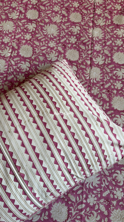 Magenta Floral Gadd Handblock Printed Premium Cotton Bedsheet