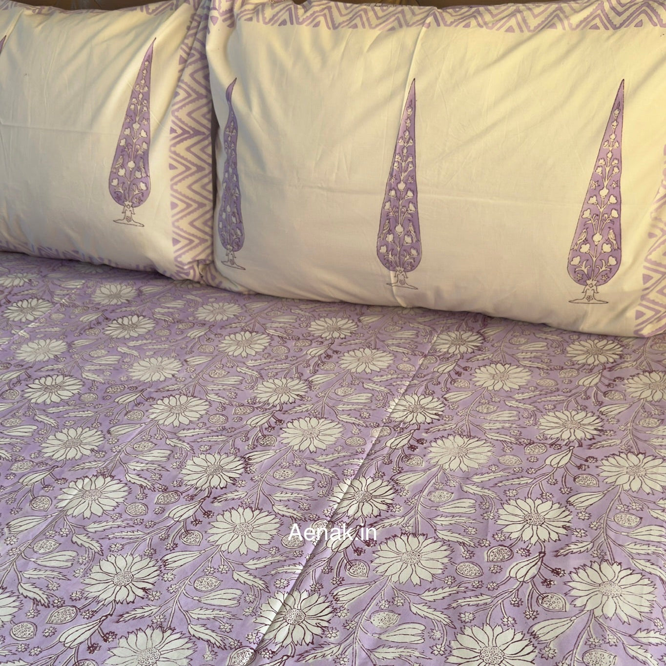 Purple Floral Garden Handblock Premium Cotton Bedsheet Set