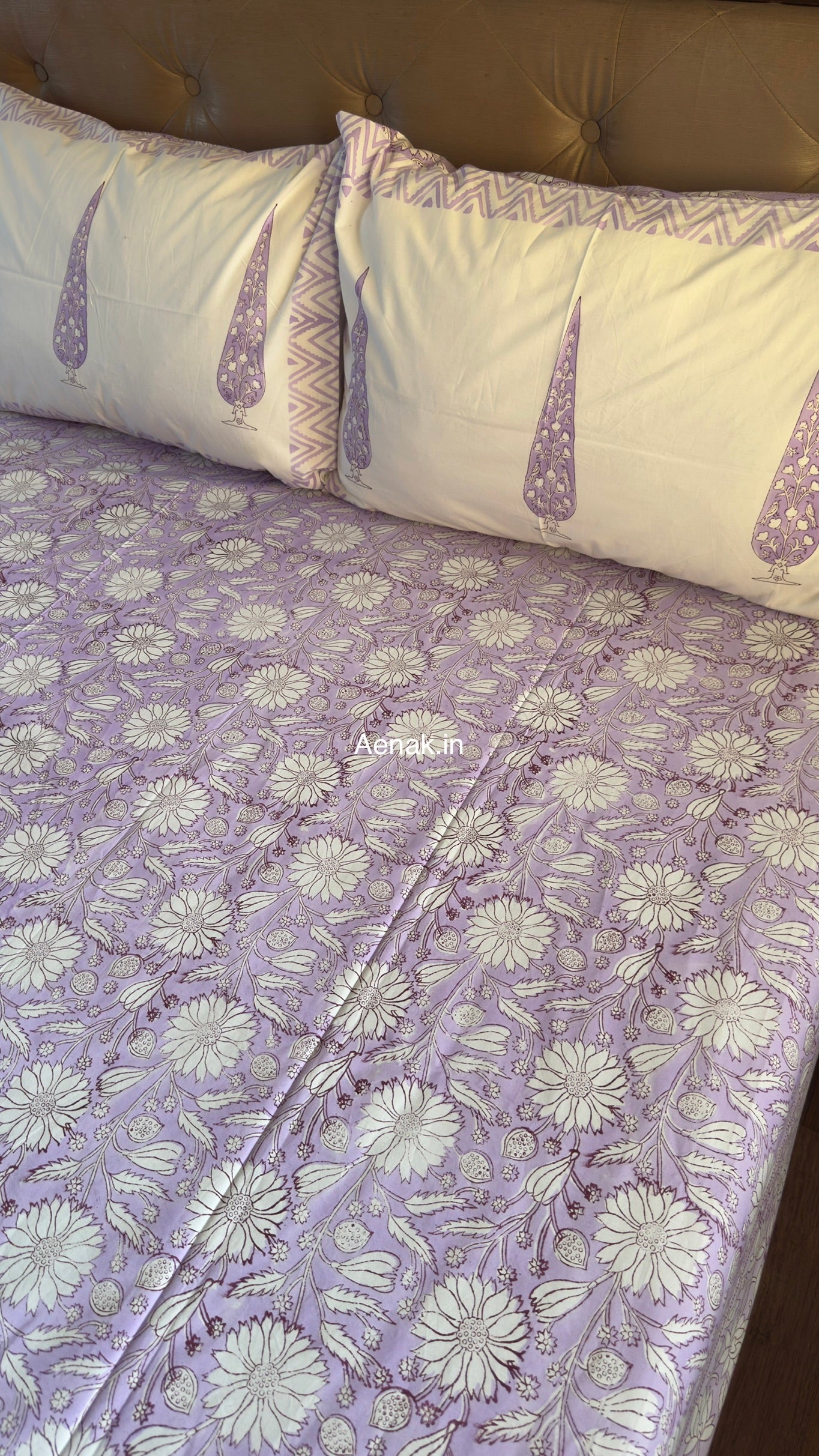 Purple Floral Garden Handblock Premium Cotton Bedsheet Set