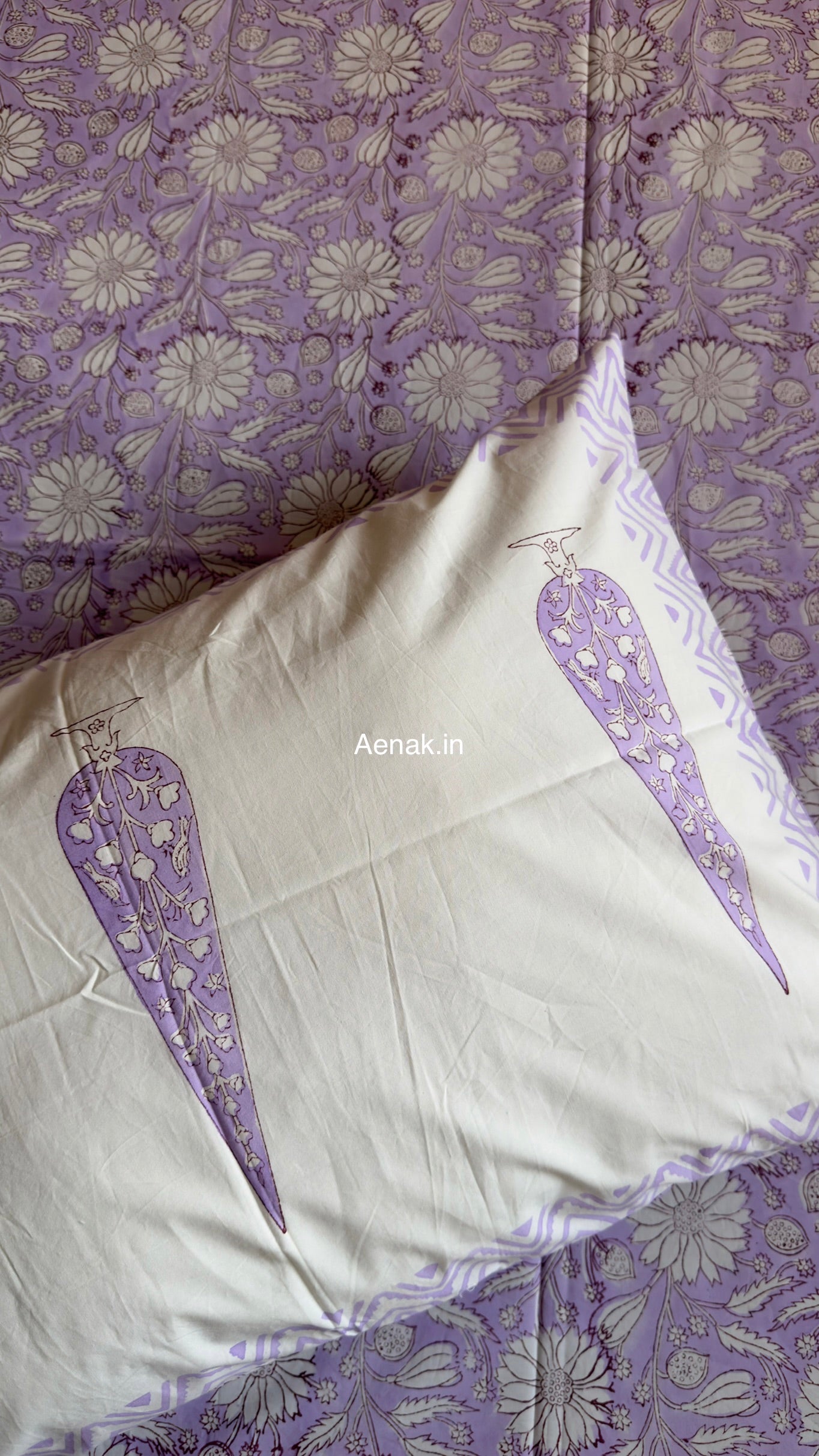 Purple Floral Garden Handblock Premium Cotton Bedsheet Set