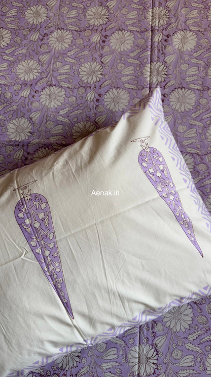Purple Floral Garden Handblock Premium Cotton Bedsheet Set