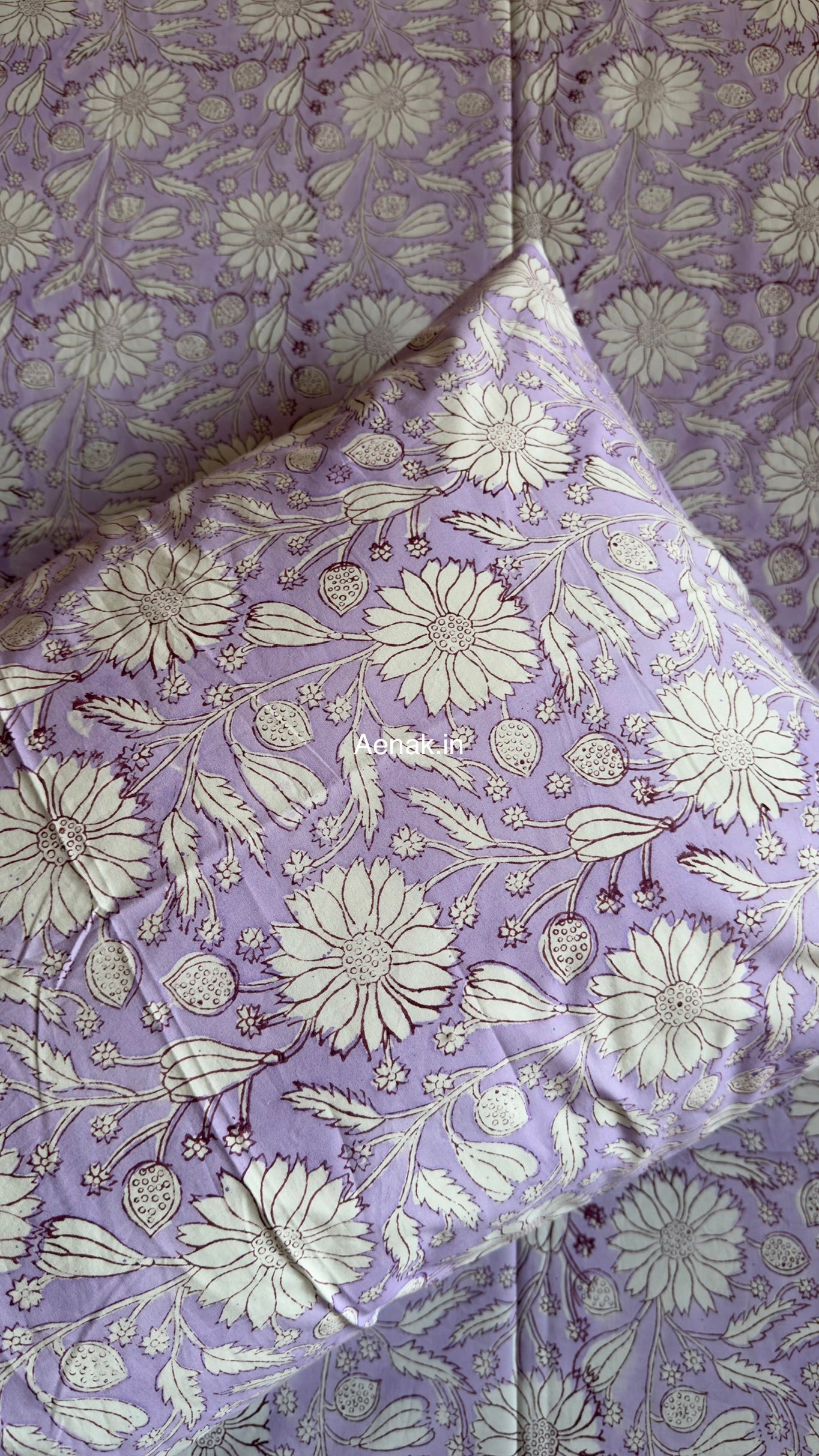 Purple Floral Garden Handblock Premium Cotton Bedsheet Set