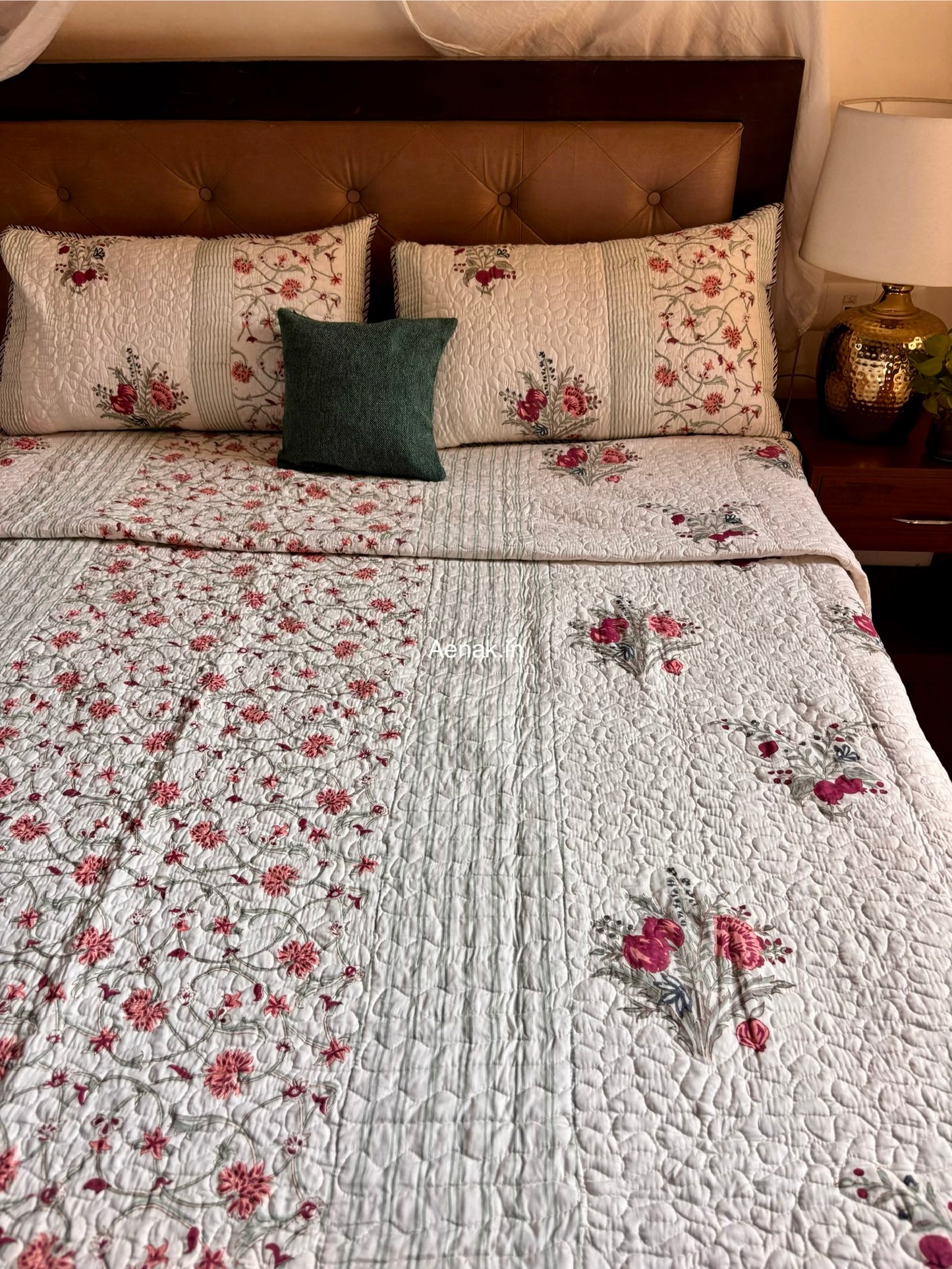 Kashmiri Boota Handblock Bedsheet + Quilted Bedcover Combo Set