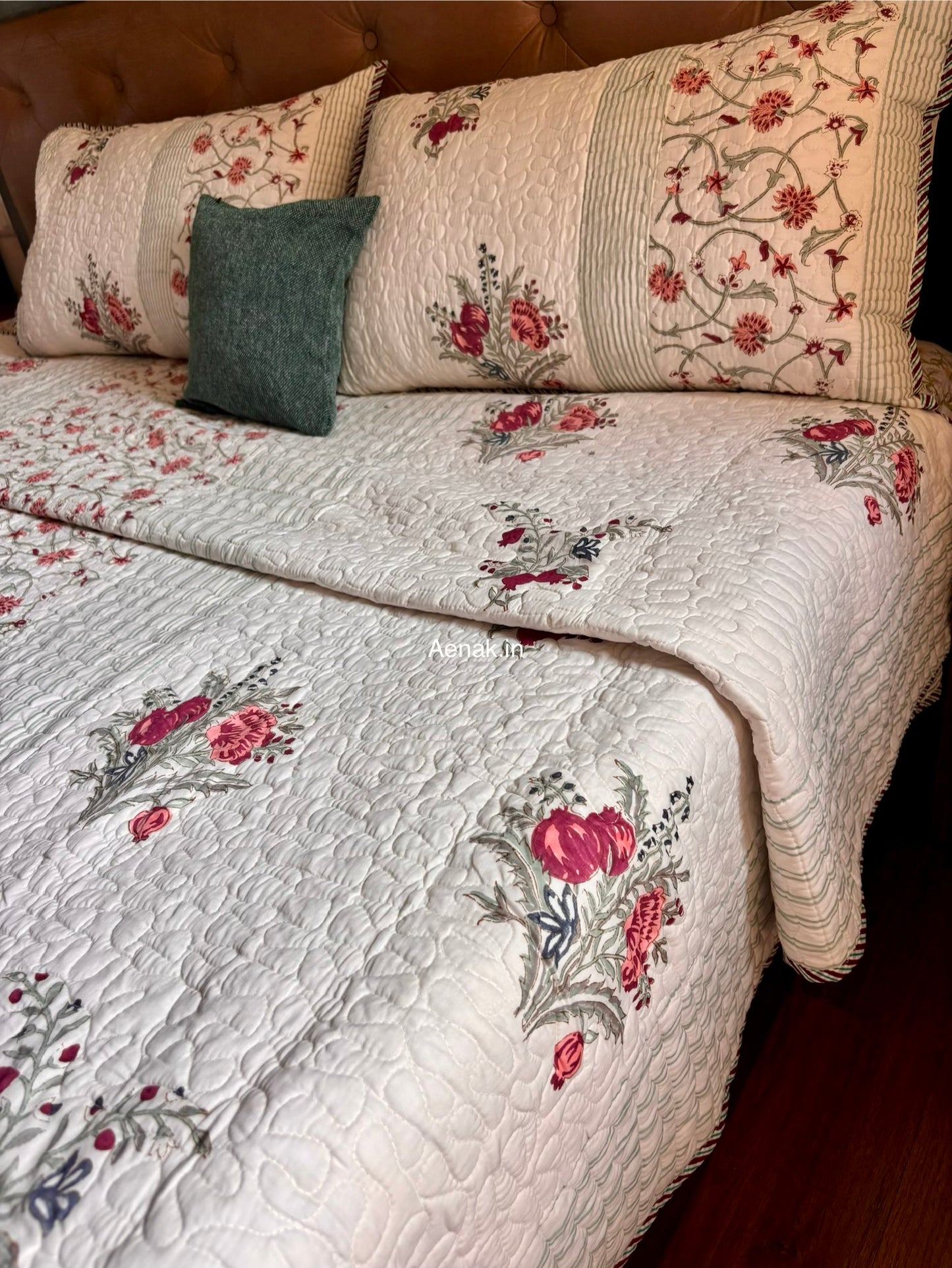Kashmiri Boota Handblock Bedsheet + Quilted Bedcover Combo Set