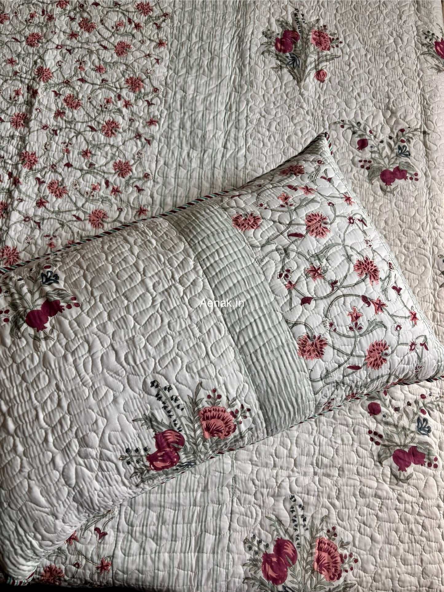 Kashmiri Boota Handblock Bedsheet + Quilted Bedcover Combo Set