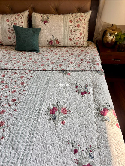 Kashmiri Boota Handblock Reversible Quilted Bedcover Set