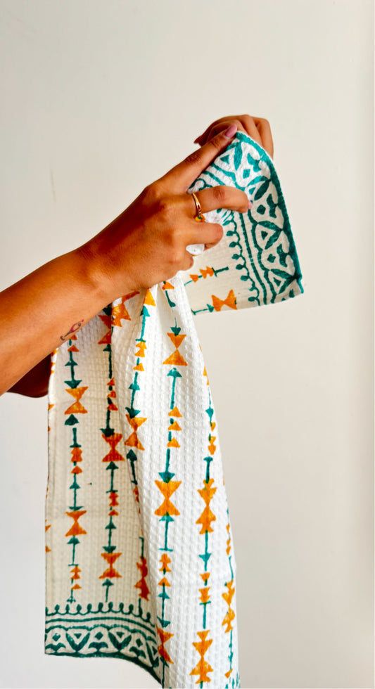 Handblock Printed Waffle Cotton Handtowel - Set of 2