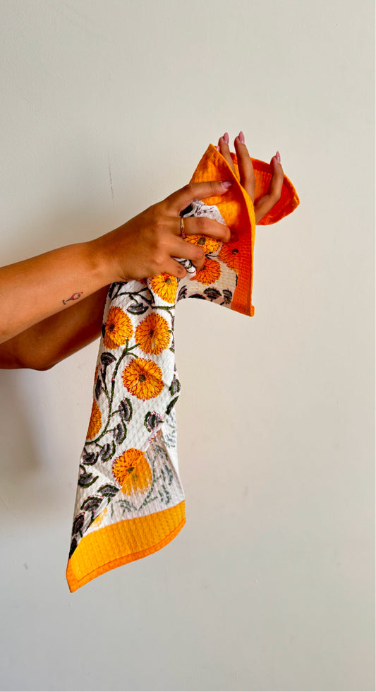 Handblock Printed Waffle Cotton Handtowel - Set of 2