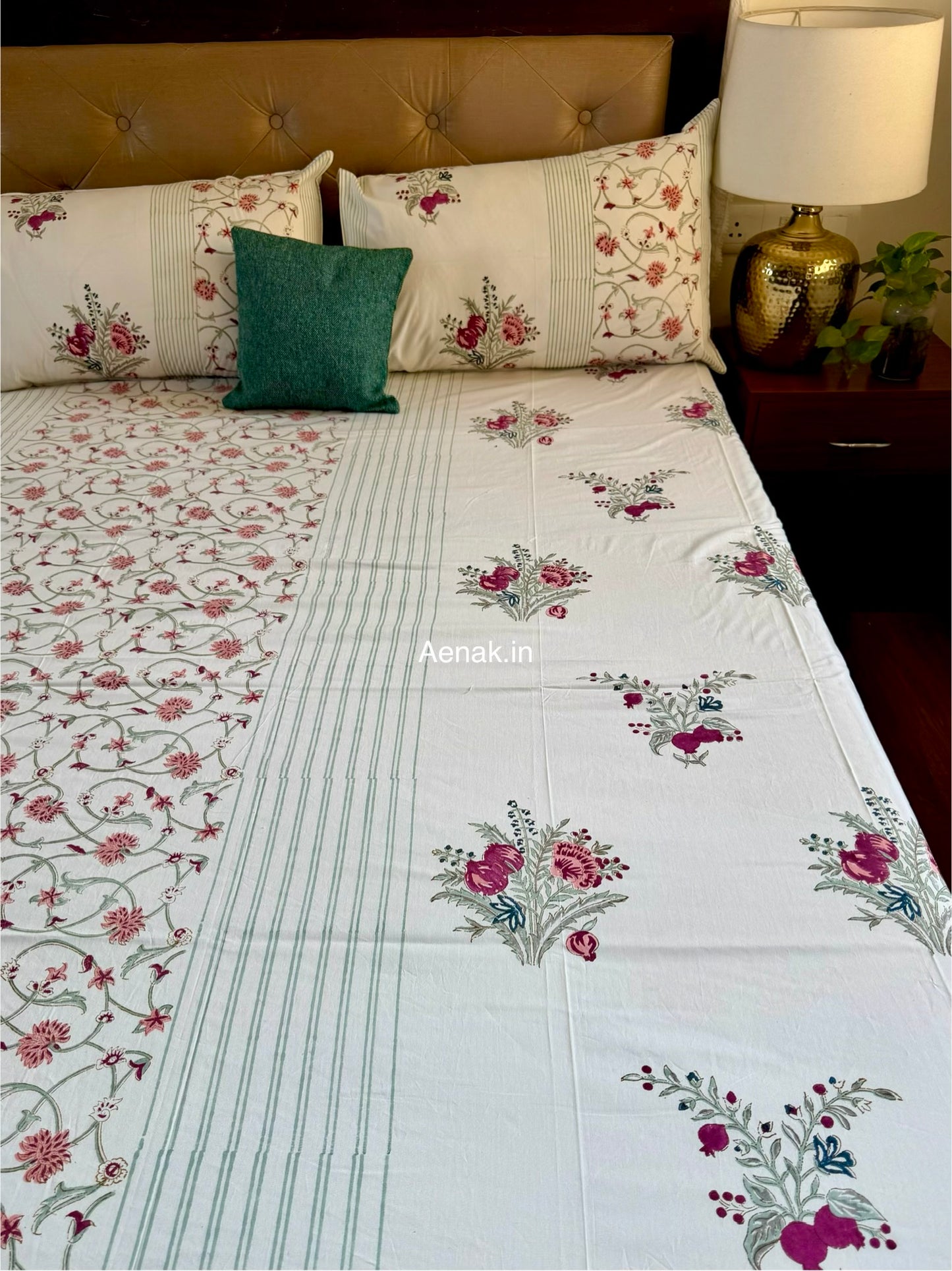 Kashmiri Boota Handblock Bedsheet + Quilted Bedcover Combo Set
