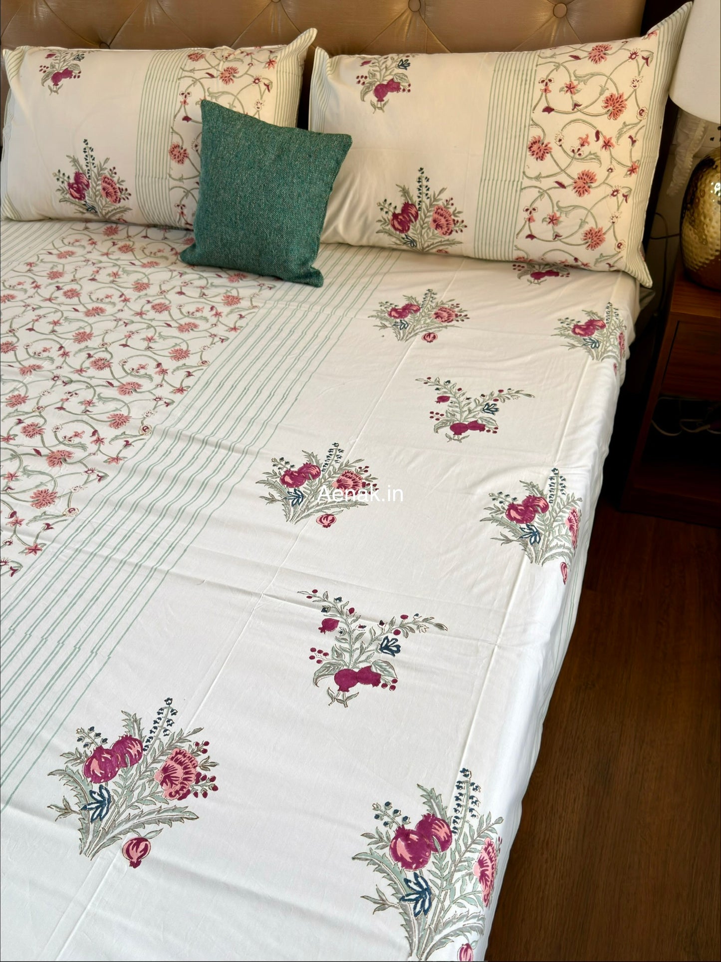 Kashmiri Boota Handblock Bedsheet + Dohar Combo Set