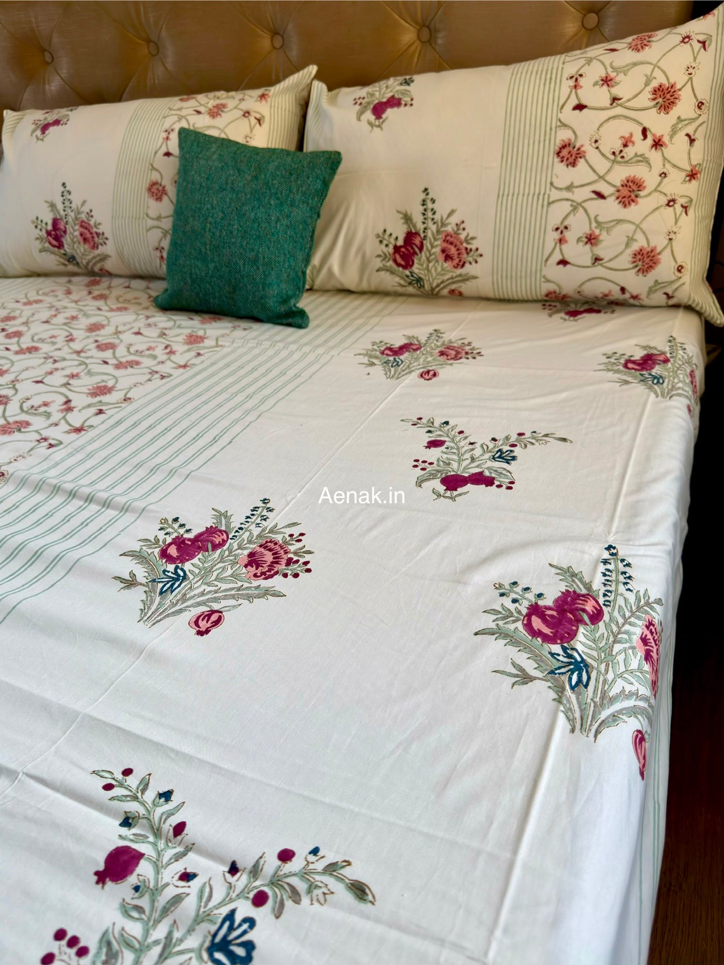 Kashmiri Boota Handblock Bedsheet + Dohar Combo Set