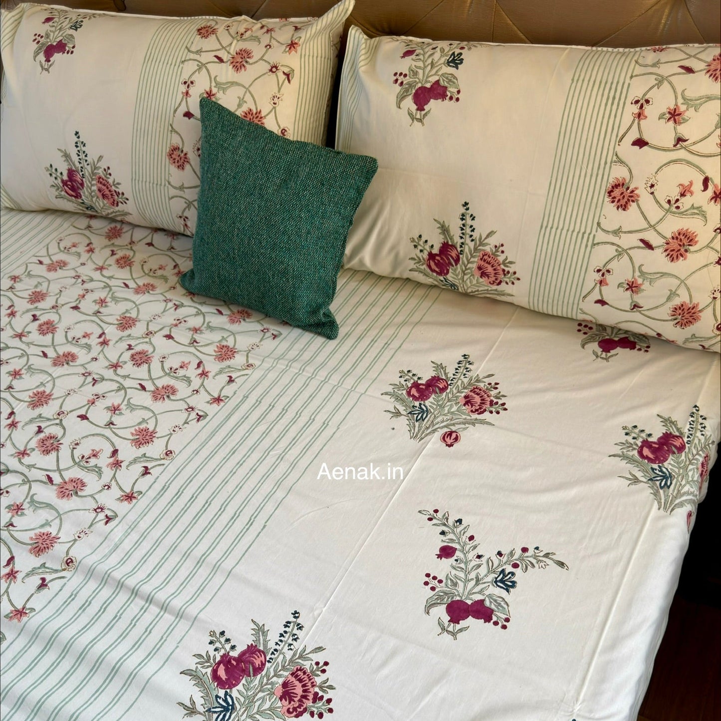 Kashmiri Boota Handblock Bedsheet + Quilted Bedcover Combo Set