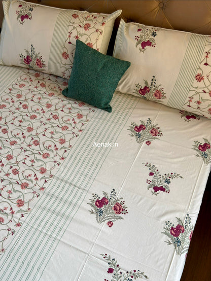 Kashmiri Boota Handblock Bedsheet + Quilt Combo Set