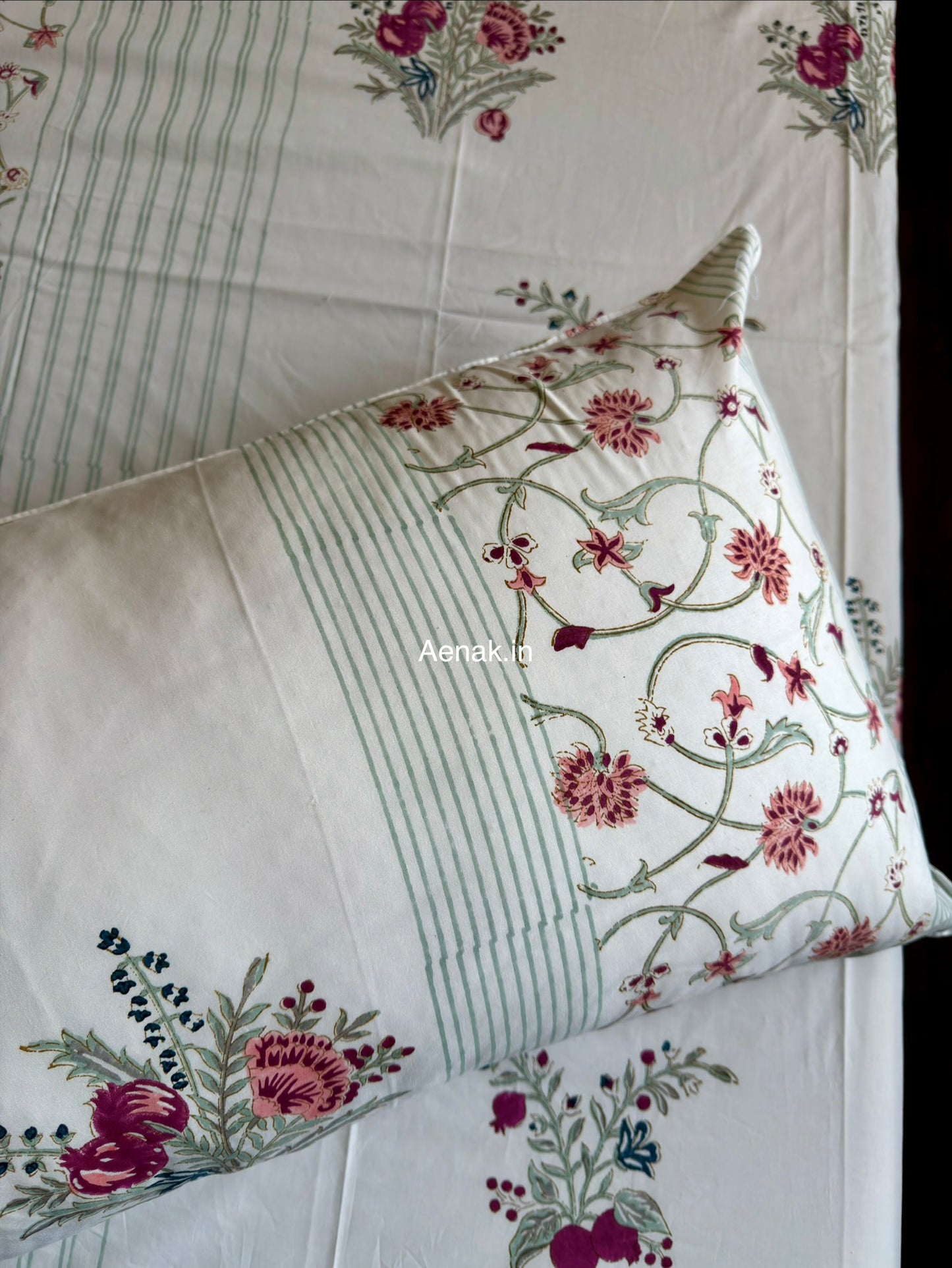 Kashmiri Boota Handblock Bedsheet + Quilted Bedcover Combo Set