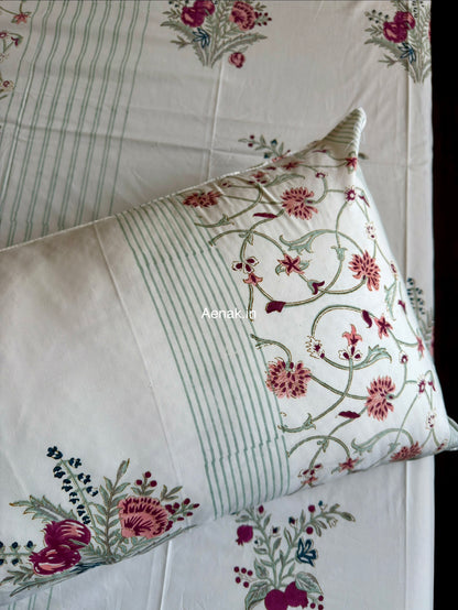 Kashmiri Boota Handblock Bedsheet + Quilted Bedcover Combo Set
