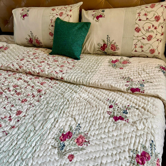 Kashmiri Boota Handblock Reversible Mulmul Cotton Quilt