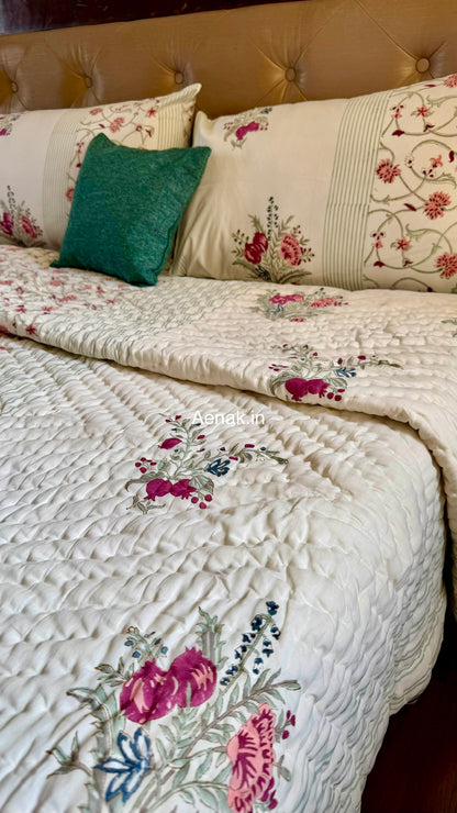Kashmiri Boota Handblock Reversible Mulmul Cotton Quilt