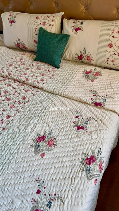 Kashmiri Boota Handblock Reversible Mulmul Cotton Quilt