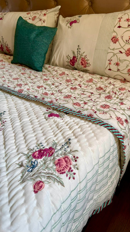 Kashmiri Boota Handblock Reversible Mulmul Cotton Quilt