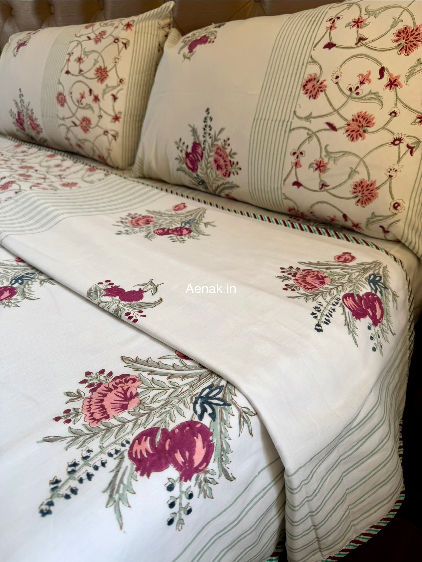 Kashmiri Boota Handblock Bedsheet + Dohar Combo Set