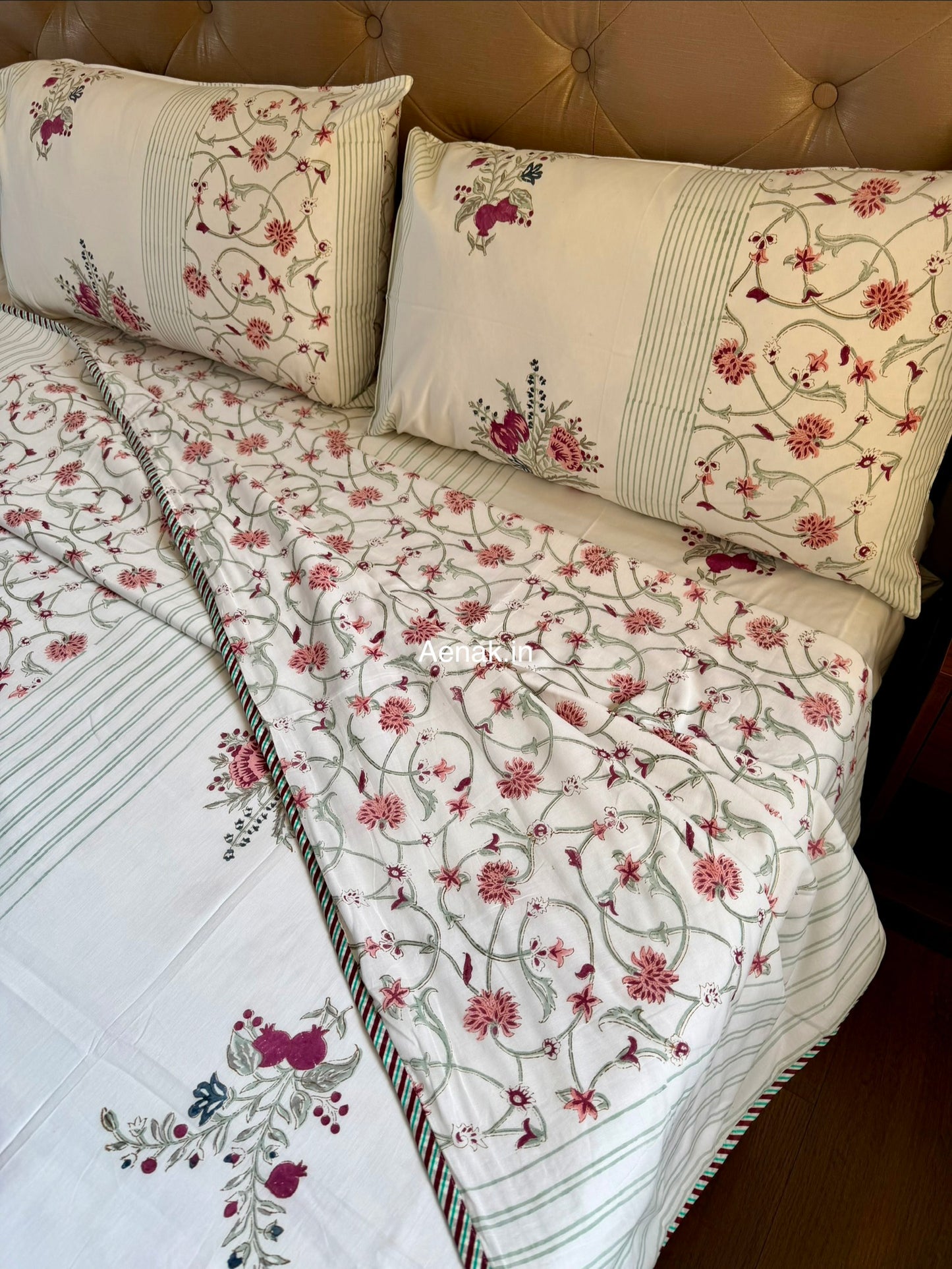 Kashmiri Boota Handblock Bedsheet + Dohar Combo Set