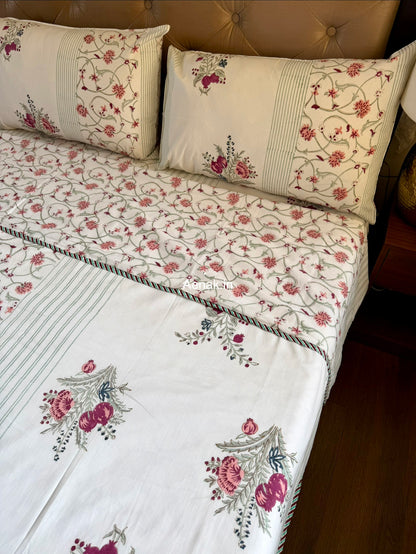 Kashmiri Boota Handblock Bedsheet + Dohar Combo Set