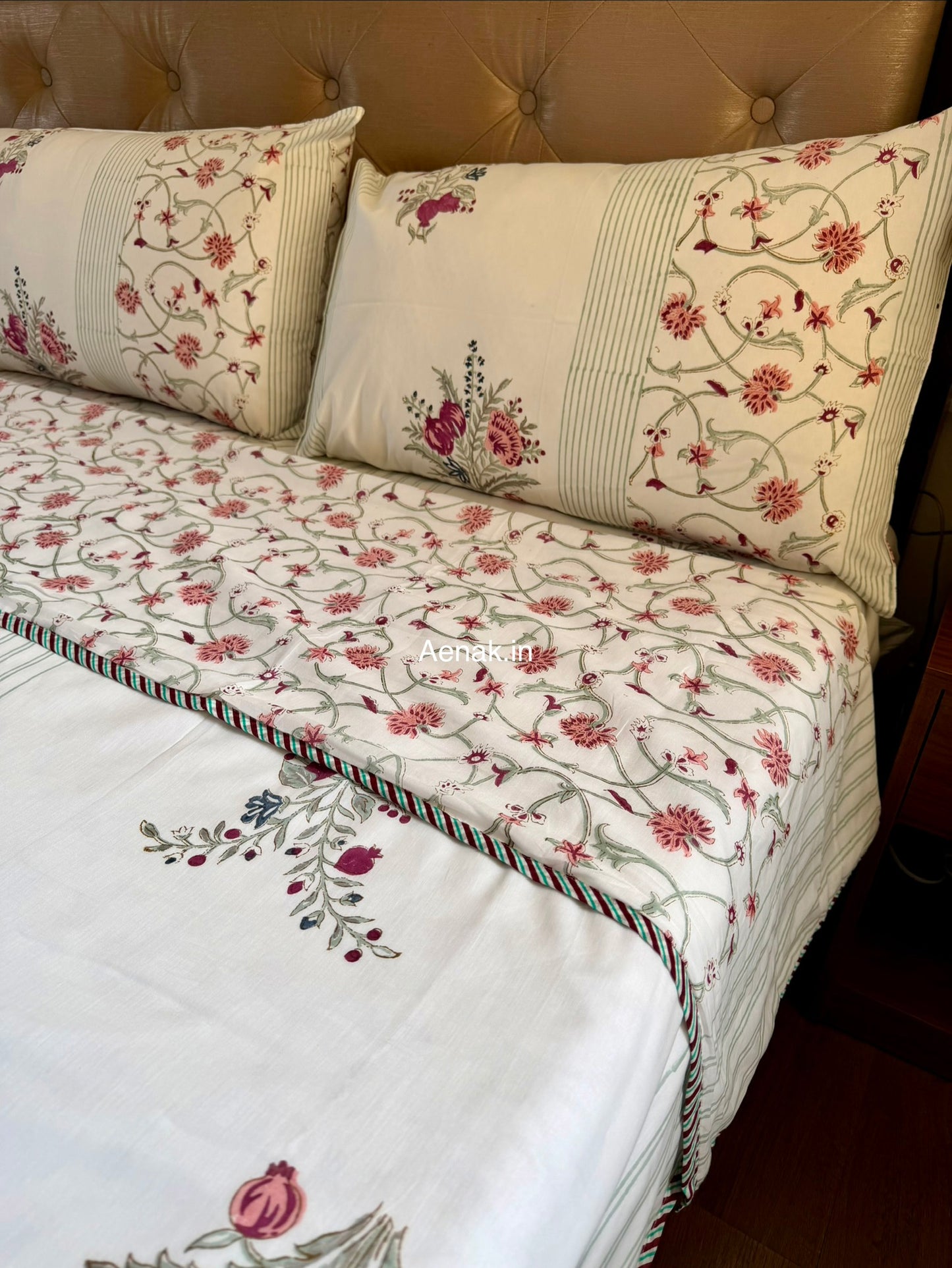 Kashmiri Boota Handblock Bedsheet + Dohar Combo Set