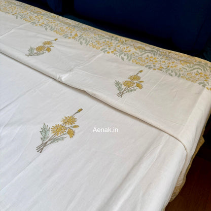 Yellow Blossom Handblock Mulmul Cotton Reversible Dohar