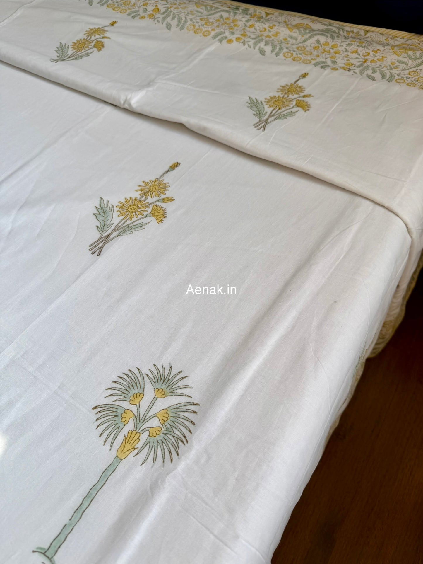 Yellow Blossom Handblock Mulmul Cotton Reversible Dohar